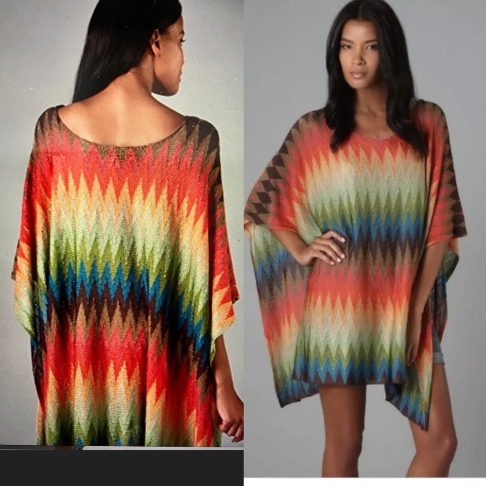 Haute Hippie Zigzag Rainbow Chevron Poncho